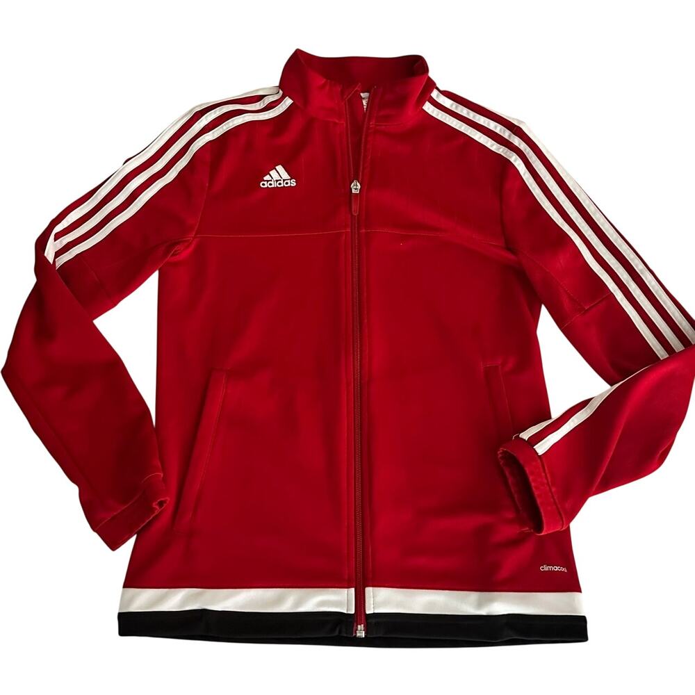 Adidas Red Full Zip Climacool 3 Stripe Jacket Size Small